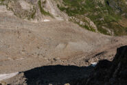 Dal colletto Tailly verso il Ravelli (in basso a dx). Bacino dell’ex ghiacciaio di Otro
