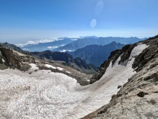 Nevaio sotto la via Normale poco sopra il Passo dei Detriti