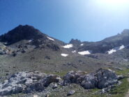 Salendo verso il colle Portiola (in centro): a sinistra la mole del Sautron.