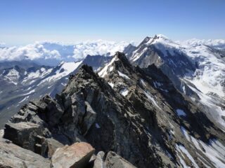 La cresta sud e la vicina Weissmies col suo ambiente glaciale.