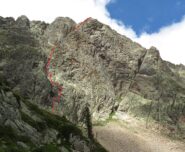 la parete con il tracciato