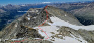 itinerario di rientro al Piz Murtel osservato dalla vetta del Piz Corvatsch