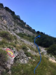 Freccia gialla in corrispondenza della scarica di detriti