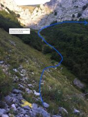 Il rio che porta alla base della parete rocciosa superiore visto dal costone