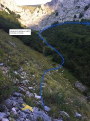 Il rio che porta alla base della parete rocciosa superiore visto dal costone