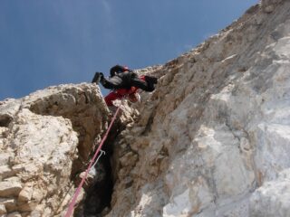 Luis appena al di sopra del passo chiave sul Camino Zsigmondy.