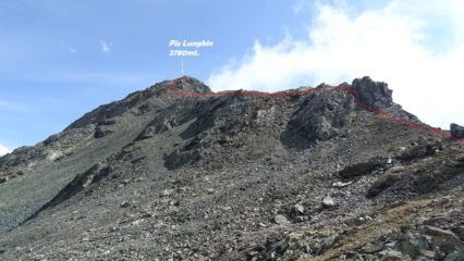 Dietro di noi in rosso la traccia di discesa.    