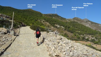 Si inizia a salire sul bel sentiero lastricato verso il P.zo Falcone.
