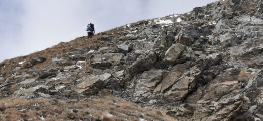 superando l'ultima fascia di roccette della cresta NE del Palon