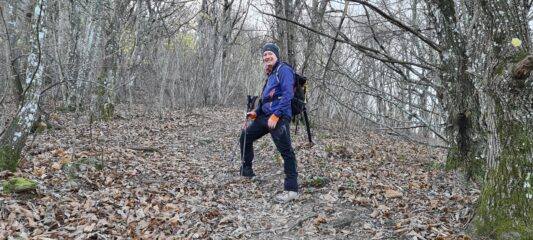 salendo l'ampia fascia boscosa verso la cima dell'Alpesisa