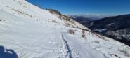 la conca terminale sotto le cime del Tanarello e della Ventosa e la nostra traccia di salita