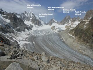 Grandioso panorama dalla Cabane de Saleina sul ghiacciaio omonimo.