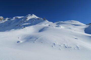 si intravede una vecchia traccia sotto la neve fresca