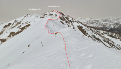 il percorso di cresta seguito, visto dalla Cima Ventosa