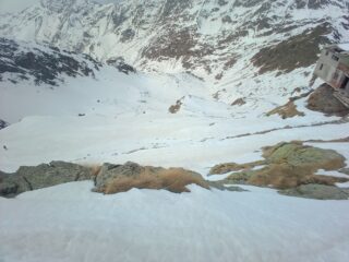 Il ripido Pendio nord-ovest dalla Topovia verso la Bocchetta 
