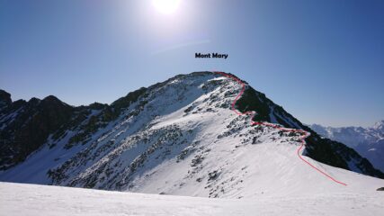 La vetta e la cresta da salire dal colle di Vioù