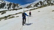 salendo nella parte alta del vallone, a circa 2300 m su neve continua