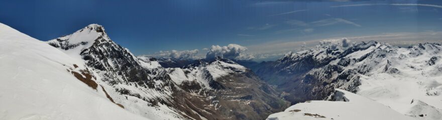 Dalla Punta (da sx vs dx), Ciamarella, Uja di Mondrone, il fondo valle, Monte rosso d'Ala, Torre d'Ovarda, Monte Servin, Bessanetto e Punta Fortino 