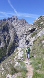 L'impressionante parete rocciosa del Toraggio dal sentiero degli Alpini