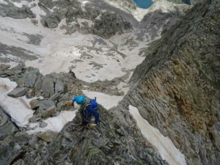 In discesa dal Cayre, con il canale N che ci aspetta