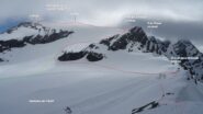 In rosso la discesa da P.ta degli Spiriti e il proseguimento per la cresta est del M.Cristallo. 
