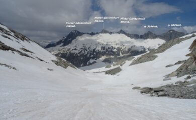 In discesa verso il fiume di ghiaccio del Rhonegletscher. 