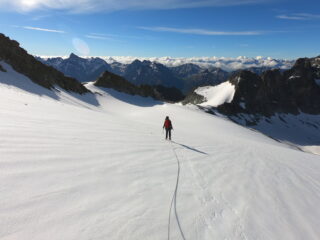 Via del ritorno sul ghiacciaio Gelè, puntando al colle M.te gelè