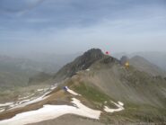 Colle di Panieris (blu), Testa di Garbe (rosso), arrivo ex teleferica (giallo)