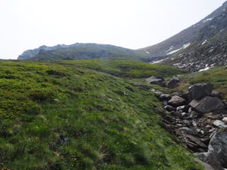 Nel canalone, verso la cima che si vede sullo sfondo.