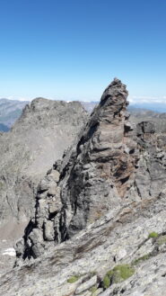 dalla forcola del vallone con il dente ormai alle spalle..sullo sfondo il becco alto del Piz..