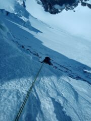 La fatidica calata per accedere al Couloir du Gardien