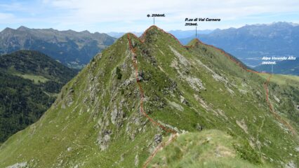 Vista dal M.Verrobbio sulla cresta per il P.zo di Val Carnera. In rosso la traccia che ho fatto.