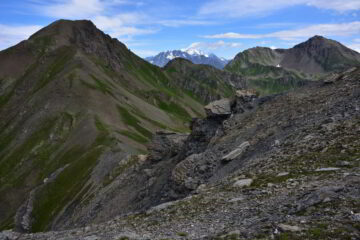 Veduta su Passo Paletta, M.Rosso, Grand Combin e M.Fallere dalla vetta della Leissé