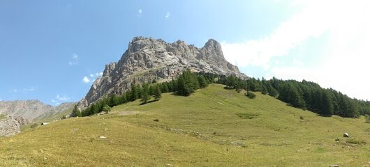 Il percorso dalle cenge erbose a sx fin al dente di dx,rientro ad anello sotto la parete