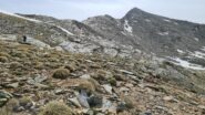 salendo per erba e pendii detritici verso l'inizio della cresta NO della Punta Violetta