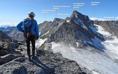 Di ritorno verso il Sonnigpass con lo svettante P.zo Bottarello (Sonnighorn)  
