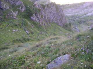 La traccia che risale la bassa testata della valle