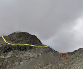 Salita in blu, discesa in giallo (tratteggio corda doppia) 