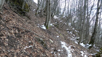 qualche macchia di neve a quota 1450 m salendo verso l'Antola