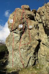 Il Torrione 1 con le vie Cani sciolti, Super Nico e Nico