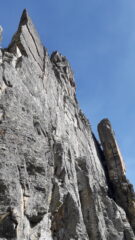 dalla sosta su arbusto il liscio e aguzzo tratto centrale della parete.. 