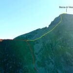 In rosso la parte finale della salita. In giallo la cresta NO della Becca di Vioù