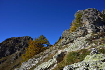 L'inizio dell'ultimo tratto di salita alla Rocca Ovest dal colletto sulla sua cresta Sud