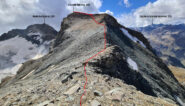 Cima dell'Aouillè vista dalla Cima di Entrelor e percorso seguito