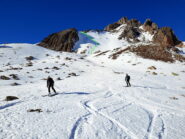 in verde la selletta che permette di scendere con gli sci anche nella parte bassa