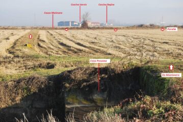 L’arrivo sul Cavo Provana provenendo da Montonero e il ponte da attraversare per raggiungere le paratie dove poi attraversare il Fosso Molinaro