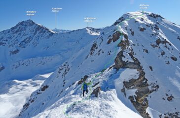 in verde il percorso in cresta che porta sul M.Flassin visto dall'anticima.
