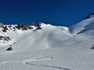 Il punto di imbocco del canale dal ripiano del vallon Remy