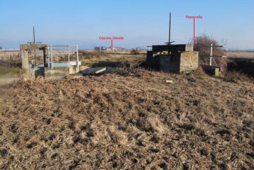 Le paratie e la passerella per l’attraversamento del Fosso Molinaro, che porta sulla strada per la Cascina Varola
