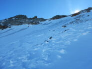 il pendio svalangato che porta in vetta